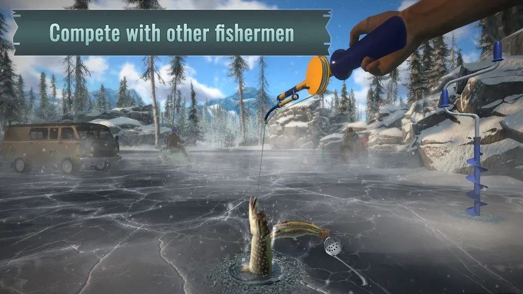 Ice fishing game. Catch bass.  [МОД Бесконечные монеты] Screenshot 2