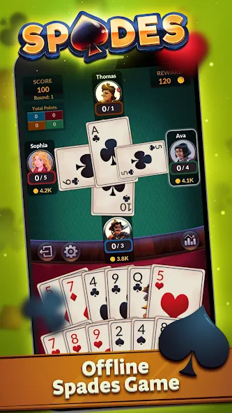 Spades - Offline Card Games (Спейдс)  [МОД Mega Pack] Screenshot 1